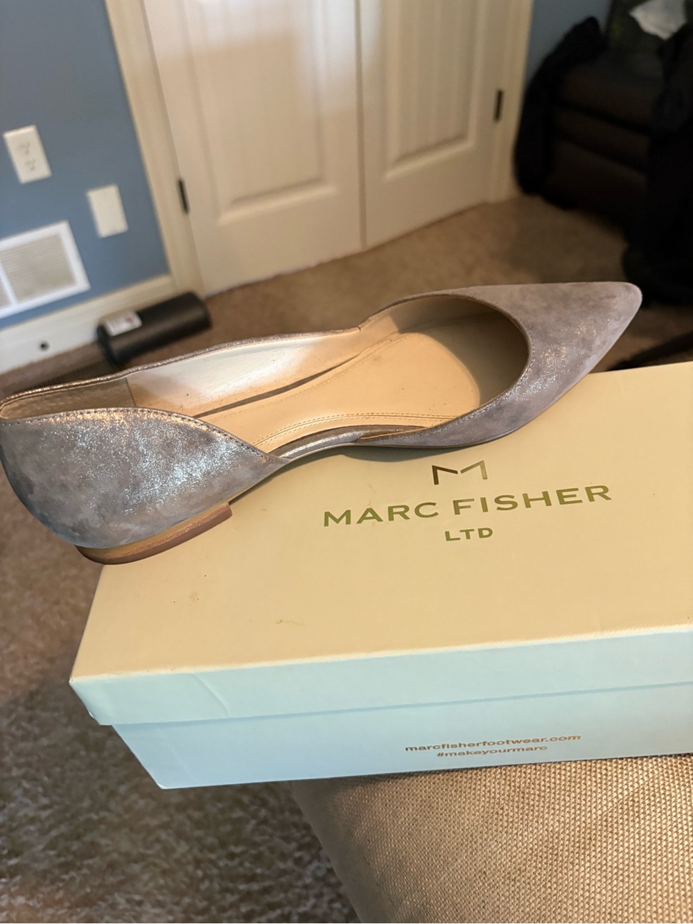 Marc Fisher Metallic Silver Pointed-Toe Flat